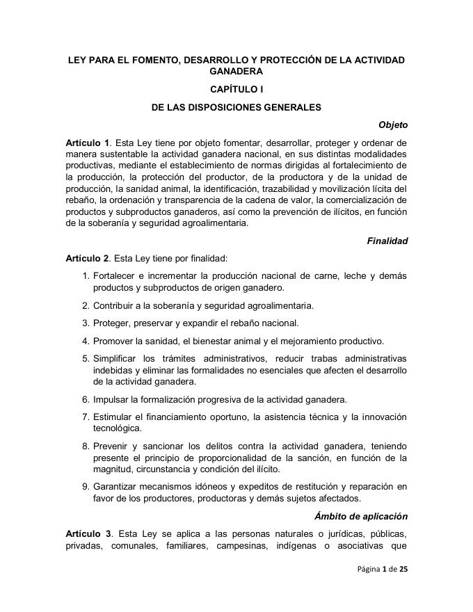 Vista previa — Proyecto de Ley para el Fomento, Desarrollo y Protección de la Actividad Ganadera